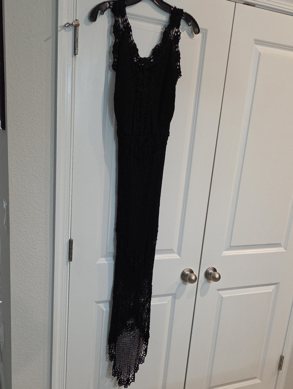 Black Crochet Maxi Dress with Sleeveless V-Neck